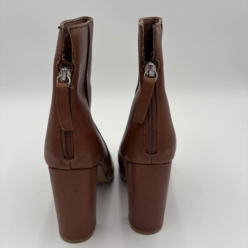 STEVE MADDEN Renn Brown Leather Block‎ Heel Pointed Zip Up Boots Womens Size 8.5
